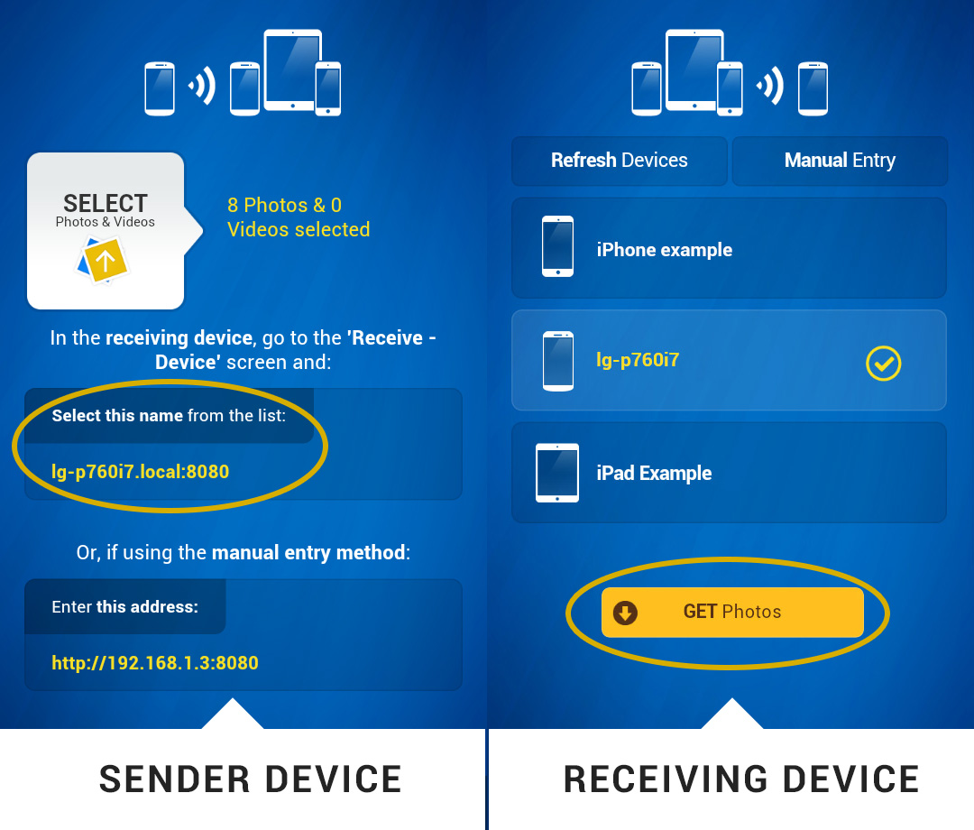 Transfer photos from Android to another Android or iDevice