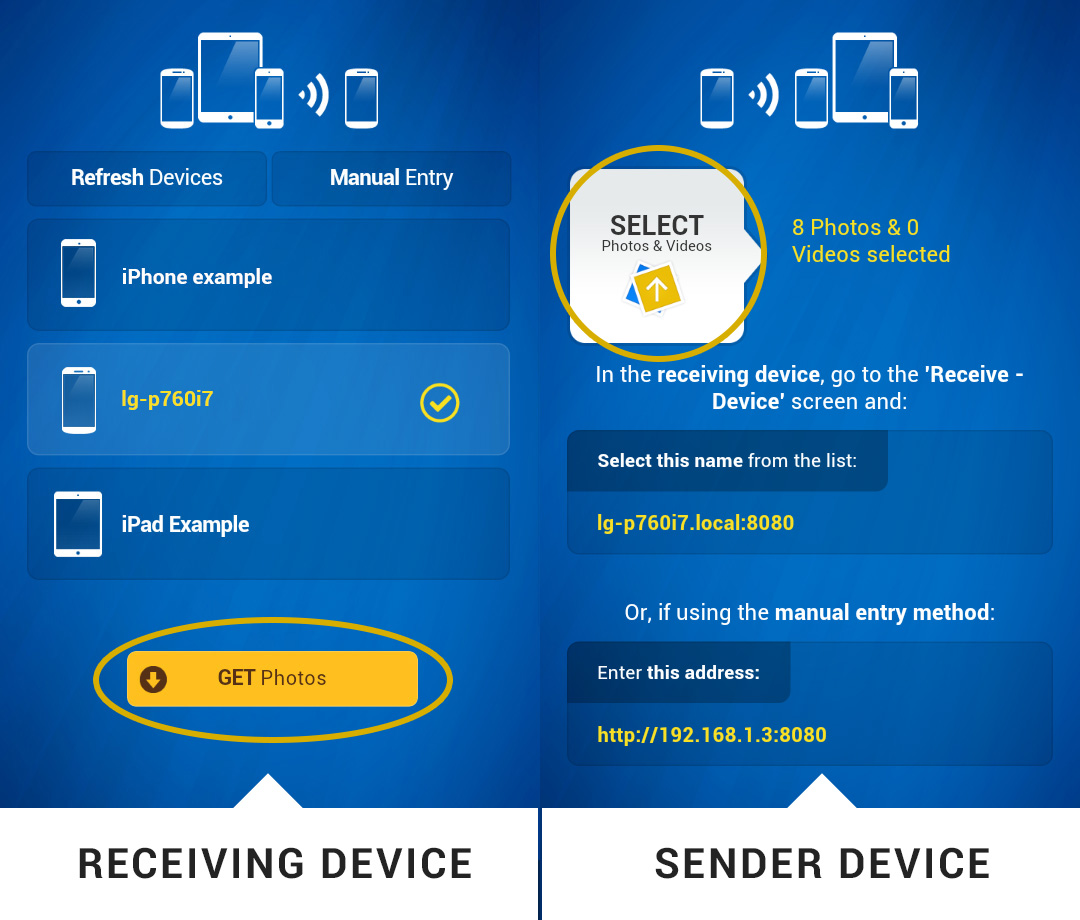 Transfer photos from another Android or iDevice to this Android